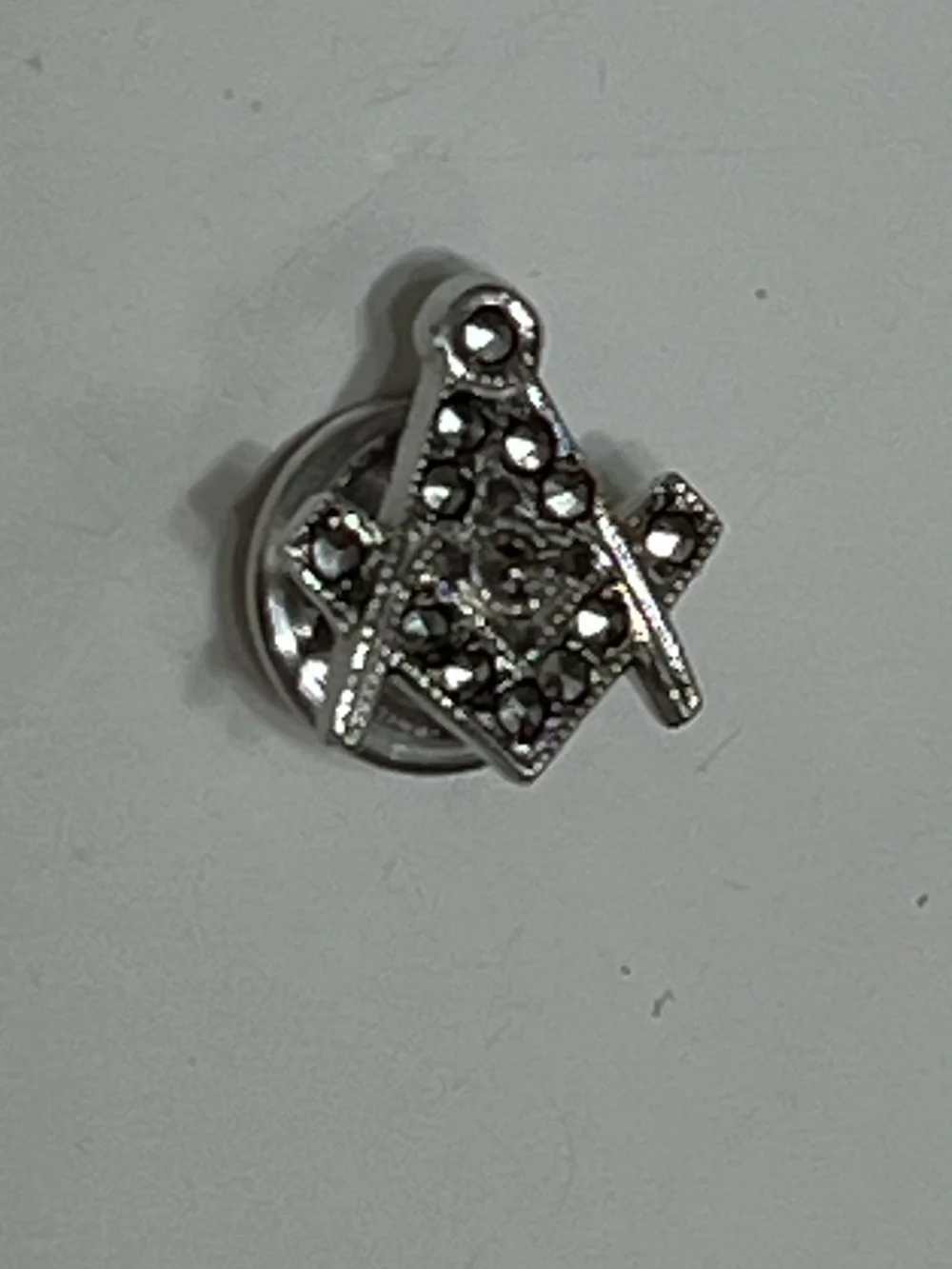 ARTEL Sterling Silver Masonic Lapel Pin/ Tie-Tac with Marcasite Crystal Accents